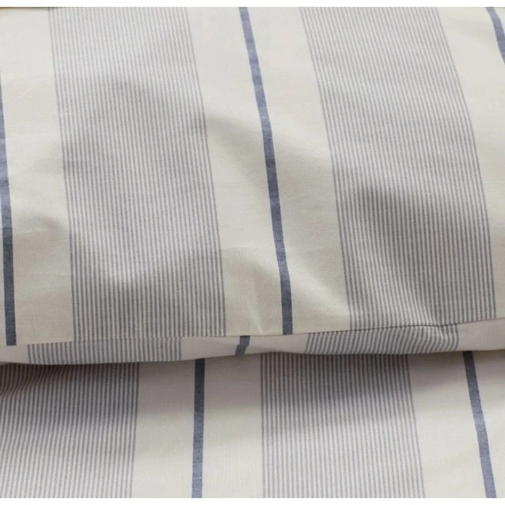 The Company Store Queen Navy Wide Stripe T200 Yarn Dyed Percale Duvet Cover